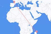 Flyg från Toamasina, Madagaskar till Lourdes (kommun i Brasilien, São Paulo, lat -20,94, long -50,24), Frankrike
