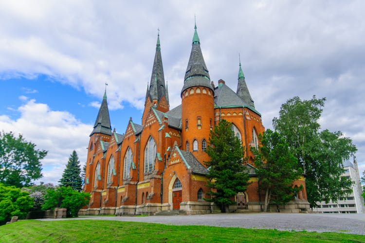 Photo of fhe Neo-Gothic redbrick Michaels Church, in Turku, Finland.