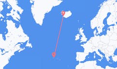 航班从冰岛雷克雅维克市到弗洛雷斯岛市，葡萄牙塞尔