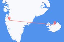 グリーンランドのカンゲルルススアークから、アイスランドのアークレイリ行きフライト