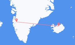 Flights from the city of Kangerlussuaq, Greenland to the city of Akureyri, Iceland
