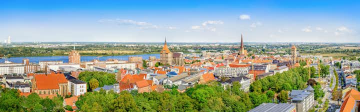 panoramic view at the old town of rostock, germany