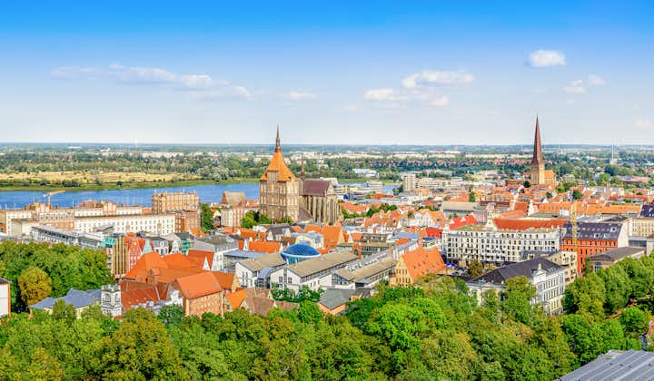 panoramic view at the old town of rostock, germany
