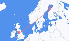 Vluchten van Kokkola, Finland naar Liverpool, Engeland