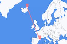 Vluchten van Thorshofn, IJsland naar Barcelona, Spanje