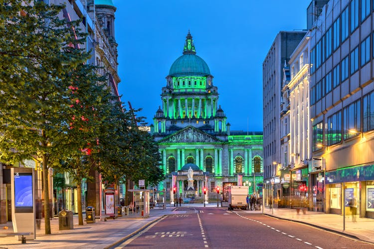 Photo of Belfast City Hall at Donegall Square in Belfast, Northern Ireland at Night.