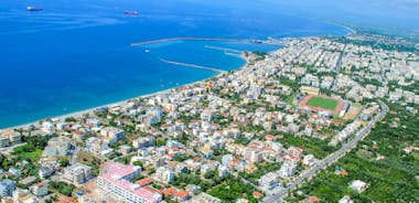 Photo of aerial view of Kalamata city and it's marina, Messenia, Peloponnese, Greece.