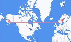 Flyreiser fra King Salmon, USA til Stockholm, Sverige