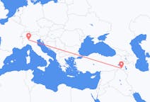Flyreiser fra Hakkâri, Tyrkia til Milano, Italia