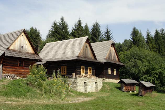 Photo of an old historic houses in museum Wallachian Village open air museum in Roznov Skansen ,Czech republic.