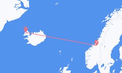Voli dalla città di Trondheim, la Norvegia alla città di Ísafjörður, l'Islanda