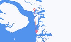 Vluchten van Qeqertaq, Groenland naar Ilulissat, Groenland
