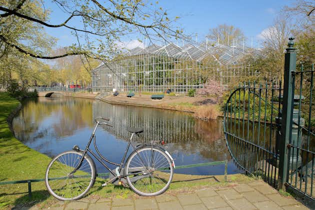 photo of reflections of the glasshouses of the Botanical garden (Hortus Botanicus), Plantage, Amsterdam, Netherlands.