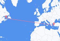 Vluchten van Les Îles-de-la-Madeleine, Québec, Canada naar Samos, Griekenland