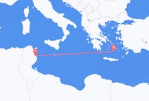 チュニジアのモナスティルからから、ギリシャのサントリーニ島までのフライト
