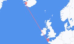 航班从法国布雷斯特市到雷克雅维克市，冰岛塞尔
