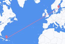 来自特克斯和凯科斯群岛南凯科斯岛目的地 瑞典斯德哥尔摩的航班