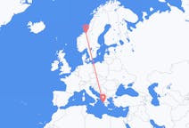 出发地 希腊从 凯法利尼亚岛目的地 挪威特隆赫姆的航班