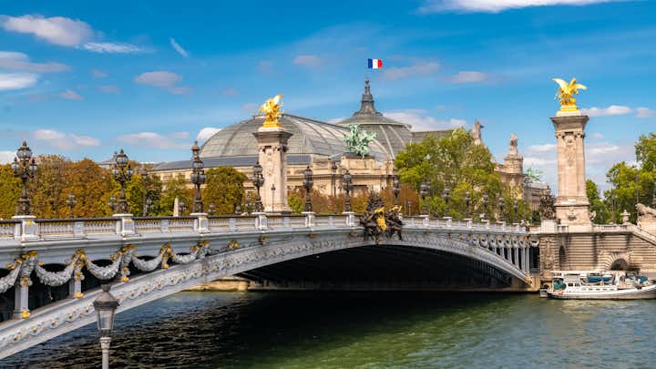 Paris, the Alexandre III bridge on the Seine, with the Grand Palais in background