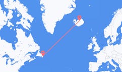 Flyreiser fra byen St. John s, Canada til byen Akureyri, Island