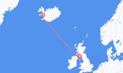 Fly fra byen Douglas, Isle of Man til byen Reykjavik, Island