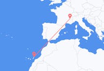 Loty z Lanzarote, Hiszpania do Grenoble, Francja