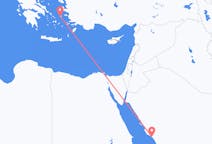 Vluchten van Yanbu, Saoedi-Arabië naar Ikaria, Griekenland