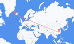 Flyreiser fra byen Ji an, Kina til byen Reykjavik, Island
