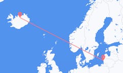 航班从立陶宛帕兰加市到阿克雷里市，冰岛塞尔