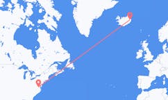 Fly fra byen Richmond, USA til byen Egilsstaðir, Island