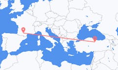 出发地 土耳其托卡特目的地 法国图卢兹的航班