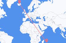 Vluchten van Mauritius Eiland, Mauritius naar Akureyri, IJsland