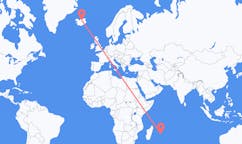 Vluchten van Mauritius Eiland, Mauritius naar Akureyri, IJsland