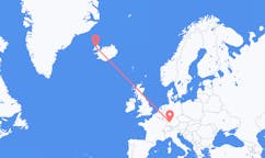 航班从德国斯图加特市到伊萨菲厄泽市，冰岛塞尔