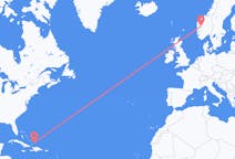 来自特克斯和凯科斯群岛普羅維登西亞萊斯島目的地 挪威松达尔的航班