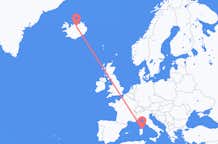 イタリアのオルビアから、アイスランドのアークレイリ行きフライト
