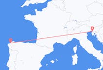 Flug frá La Coruña, Spáni til Trieste, Ítalíu