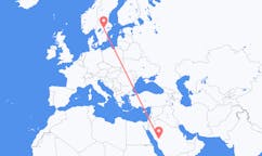 Vluchten van Medina, Benevento, Saoedi-Arabië naar Örebro, Zweden