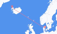 航班从丹麦奥胡斯市到伊萨菲厄泽市，冰岛塞尔