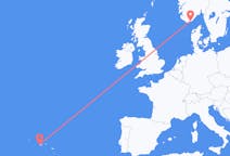 Vols depuis la ville de Horta (Açores) vers la ville de Kristiansand