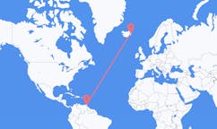 航班从特立尼达和多巴哥西班牙港市到埃伊尔斯塔济市，冰岛塞尔