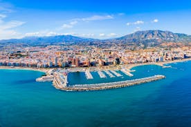 Photo of aerial panoramic view of Fuengirola city beach and marina, Fuengirola is a city on the Costa del Sol in the province of Malaga in the Andalusia, Spain.