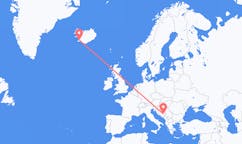 Flyreiser fra byen Sarajevo, Bosnia-Hercegovina til byen Reykjavik, Island