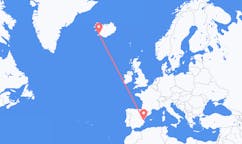 航班从西班牙巴伦西亚市到雷克雅维克市，冰岛塞尔