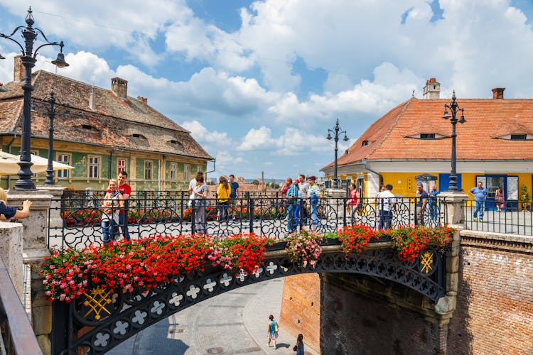 Old Town Square in the historical center of Sibiu was built in the 14th century, Romania.