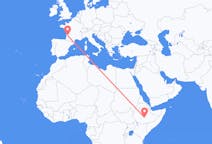 Flyrejser fra Goba, Etiopien til Bordeaux, Frankrig