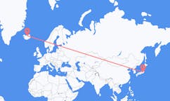 日本の東京から、アイスランドのアークレイリ行きフライト