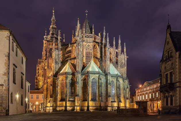 Photo of famous St. Vitus Cathedral Prague by night, Czech Republic. 