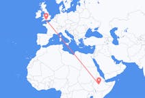 Flyg från Addis Abeba, Etiopien till Bournemouth, England