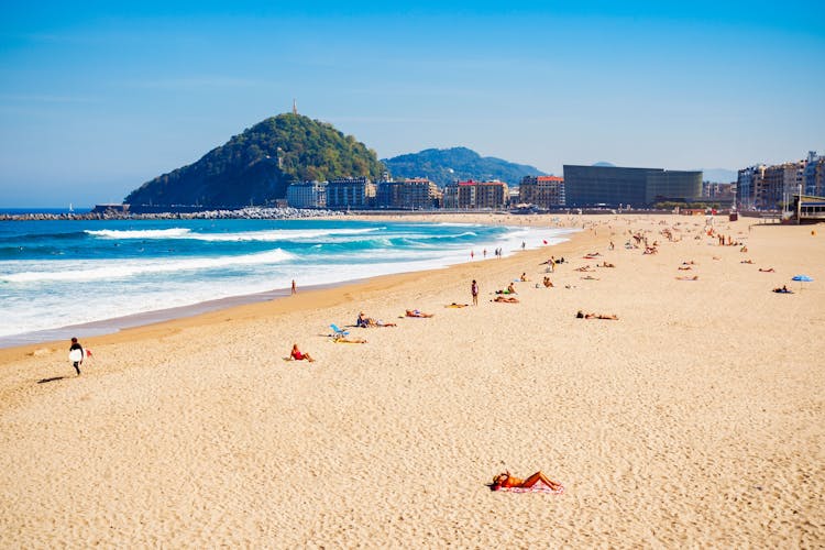 Photo of San Sebastian city beach in the Donostia San Sebastian city, Basque Country in northern Spain.
